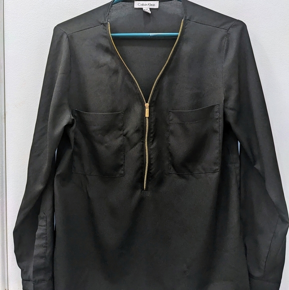 Calvin Klein two pocket black blouse w. Gold zipper - S - Picture 1 of 5